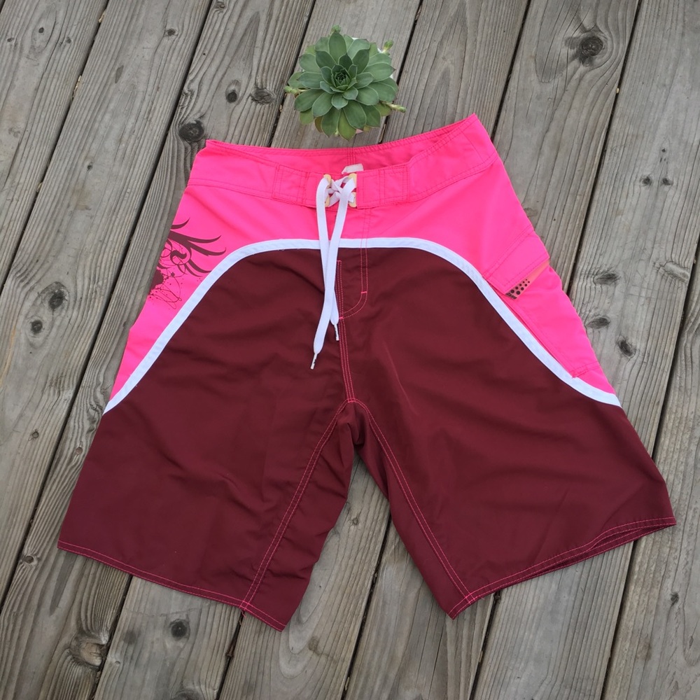 Reef Bright Pink and Red Long Board shorts